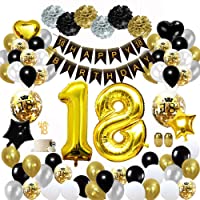 MMTX 18 Globos Cumpleaños Decoracione Oro Negro- Happy Birthday cumpleaños- Pompones de Papel- Globos de Papel de Oro…